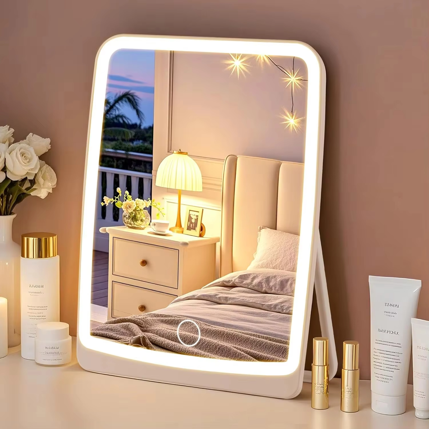 Beauty Makeup Light - LED Dimmable Makeup Mirror Portable Foldable